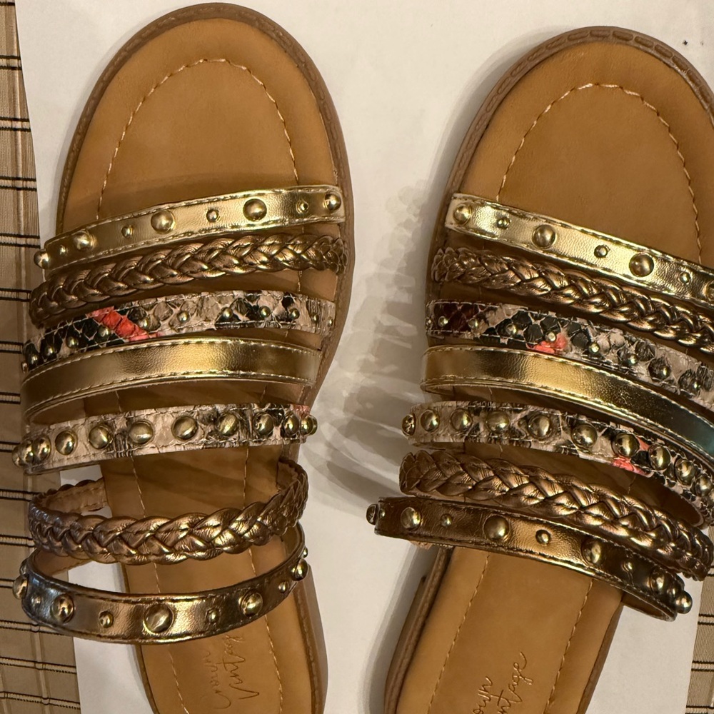 Women's Gold and Brown Sandals - Picture 3 of 8